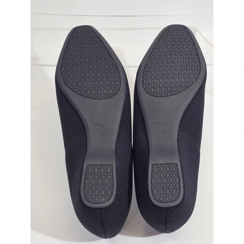 Vivaia Pointed Toe Wedge Flats Womens 40 Black Recycled Knit Comfort Shoes NWOB